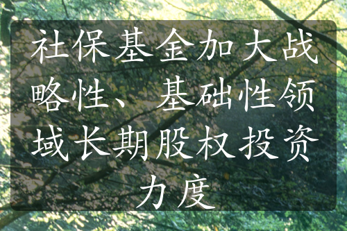社保基金加大战略性、基础性领域长期股权投资力度