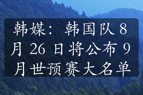 韩媒：韩国队 8 月 26 日将公布 9 月世预赛大名单