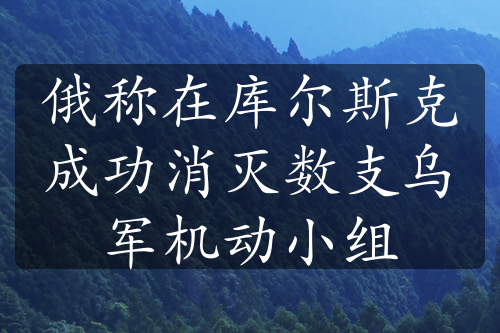 俄称在库尔斯克成功消灭数支乌军机动小组