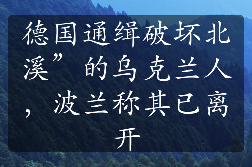 德国通缉破坏北溪”的乌克兰人，波兰称其已离开