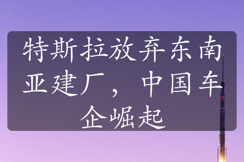 特斯拉放弃东南亚建厂，中国车企崛起